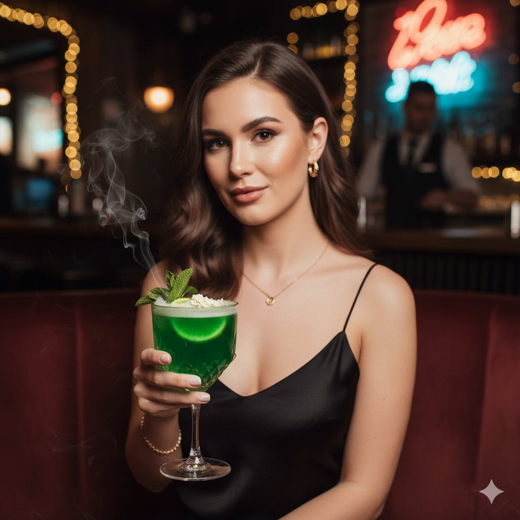 mulher bonita bebendo um drink